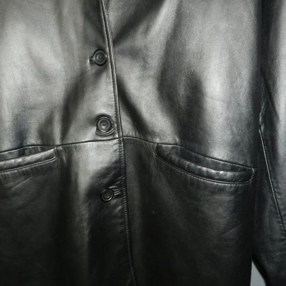 Cabelas Womens Black Genuine Leather Long Button Down Winter Coat Size Medium - Picture 4 of 8